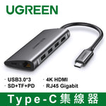 【拆封新品/福利品】綠聯 Type C Hub 多功能PD集線器 USB3.0+GLAN +SD+TF 4K HDMI版
