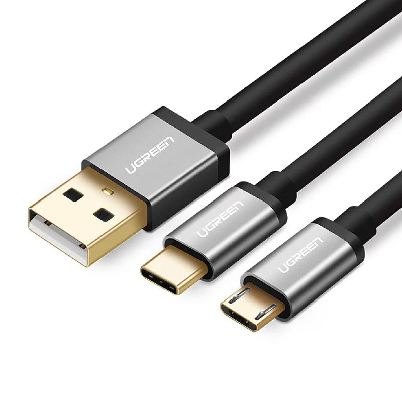 綠聯 1M Micro USB/Type-C雙輸出快充傳輸線