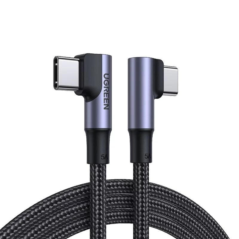 綠聯 100W 5A快充電線/傳輸線USB-C對USB-C金屬殼編織雙L版