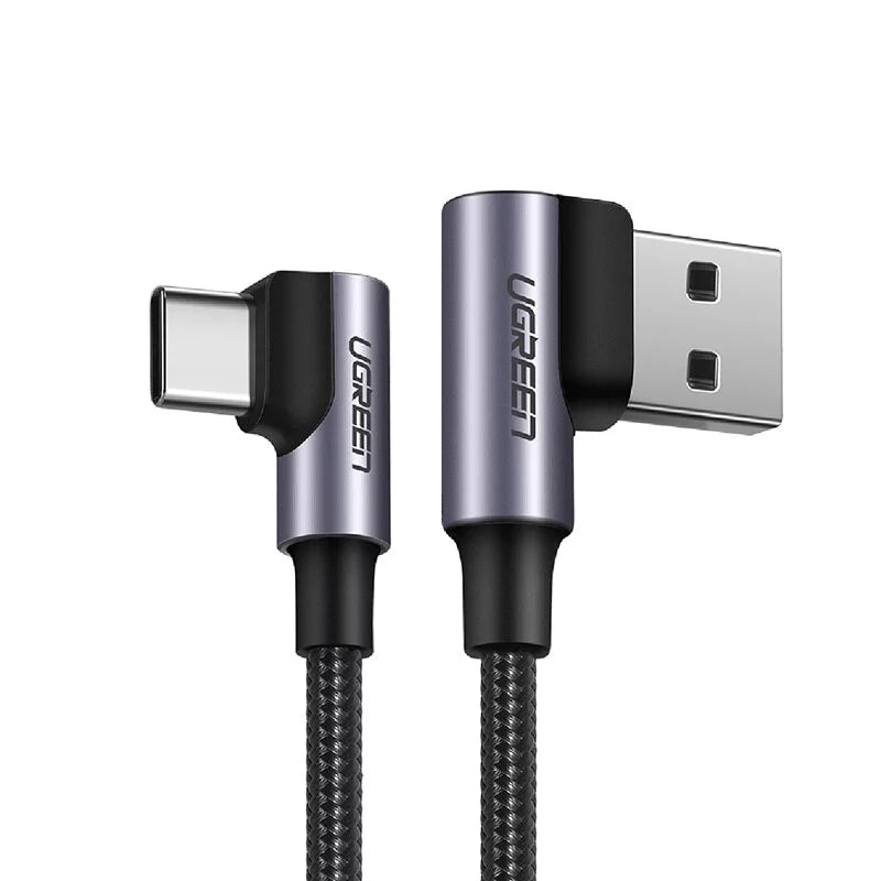綠聯 3A快充電線/傳輸線USB對Type-C金屬殼編織線 電競黑雙L型