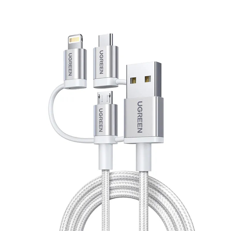 綠聯 MFi認證 三合一萬用充電線 編織銀白色  1.5公尺