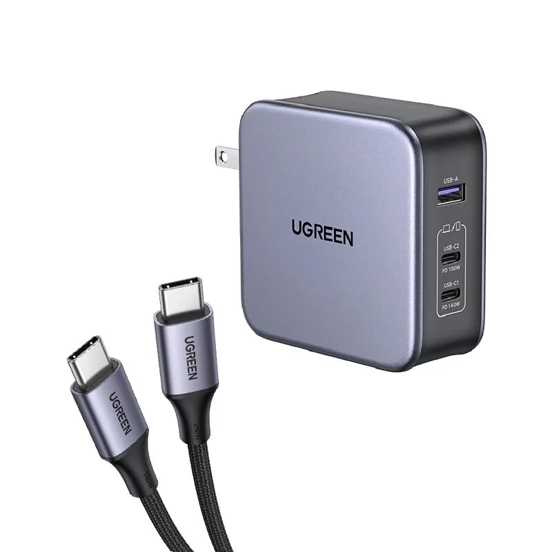 綠聯 140W 2C1A 三孔 GaN 氮化鎵 高速充電器 PD3.1 快充頭+240W Type-C充電線【使用NXP荷蘭恩智浦晶片】