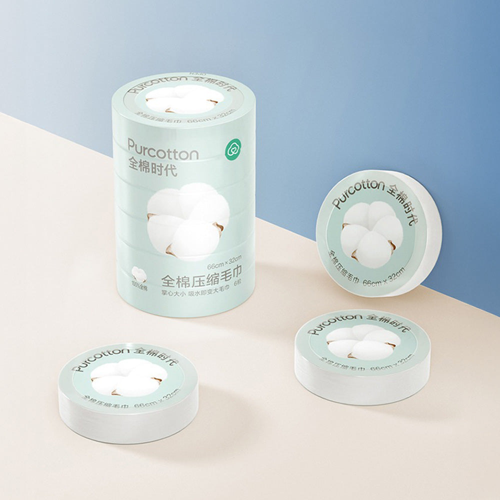 全棉時代 100%純棉壓縮毛巾(66*32公分,直紋)六條