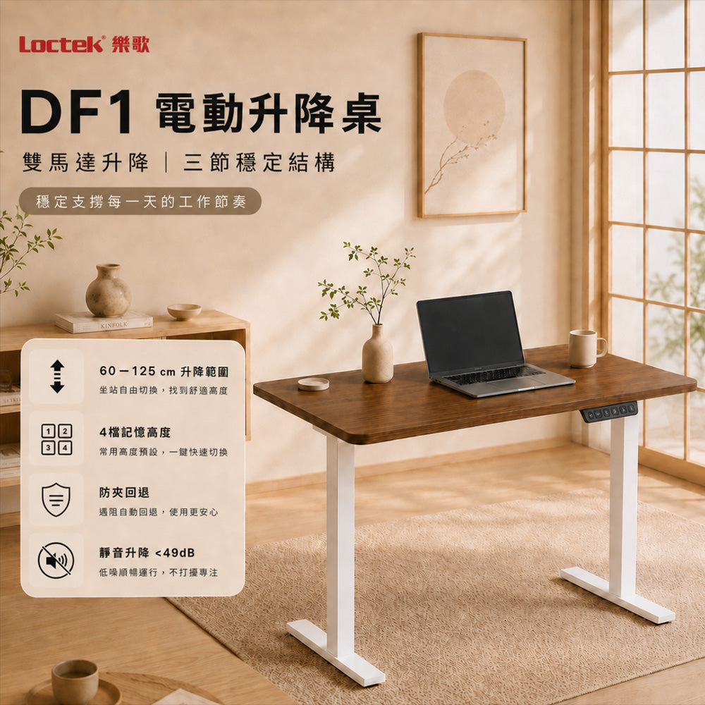 樂歌Loctek 電動升降桌｜DF1 人體工學升降書桌| 雙馬達抗噪| Water3F