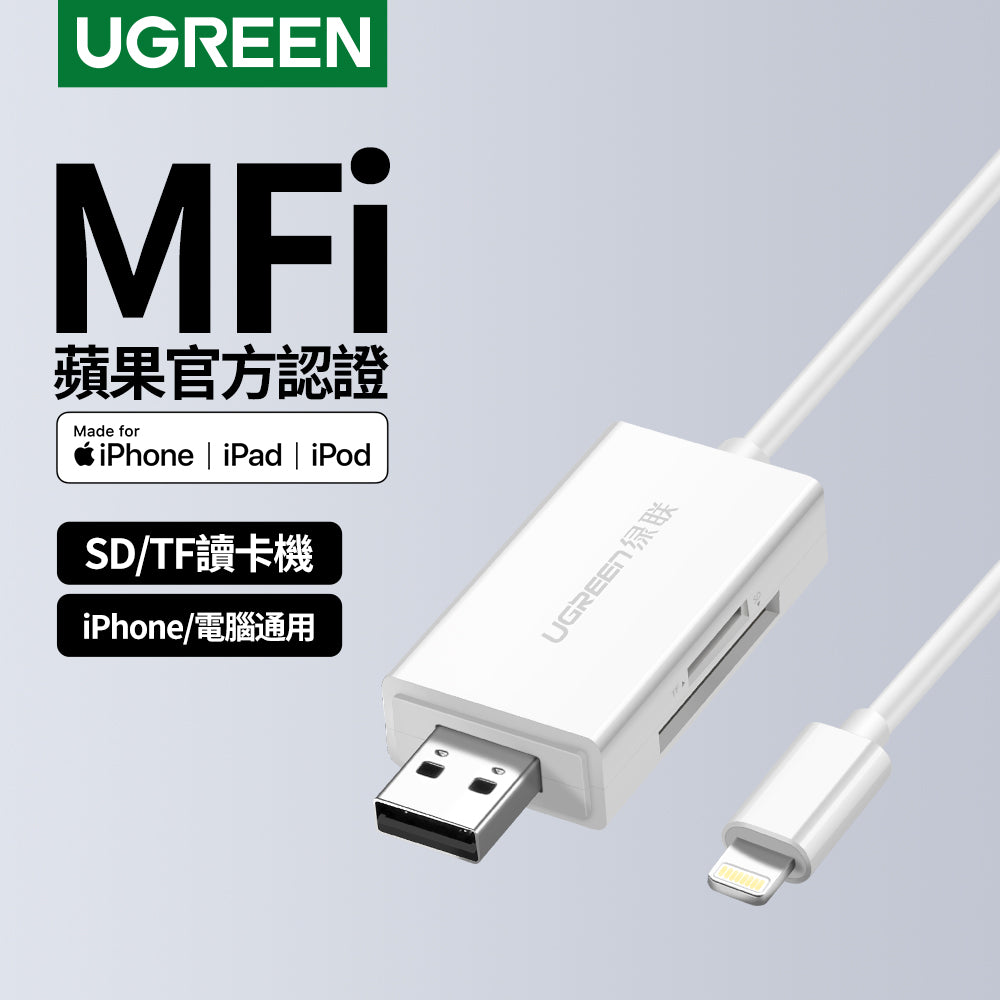 [拆封新品/福利品]綠聯 Mfi  Lightning/USB雙介面SD/TF讀卡機 APPLE原廠認證