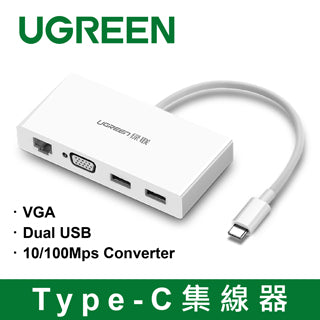 [拆封新品/福利品]綠聯 Type-C集線器VGA+Dual USB+ 10/100Mps Converter
