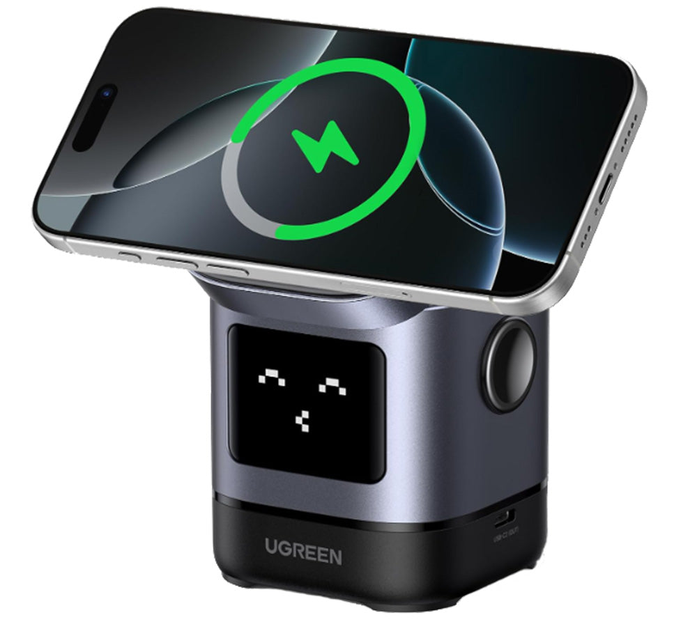 綠聯 小機器人 Qi2 認證 15W 2合1 無線充電座 摺疊支架 iPhone/AirPods 適用