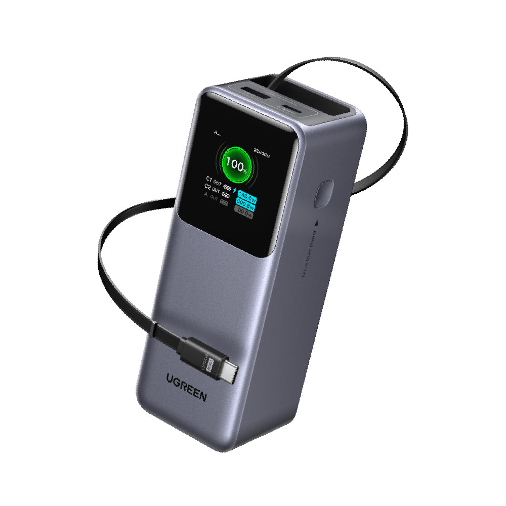 綠聯 165W 大瓦數 20000mAh 伸縮線行動電源 深空灰 支援筆電快充