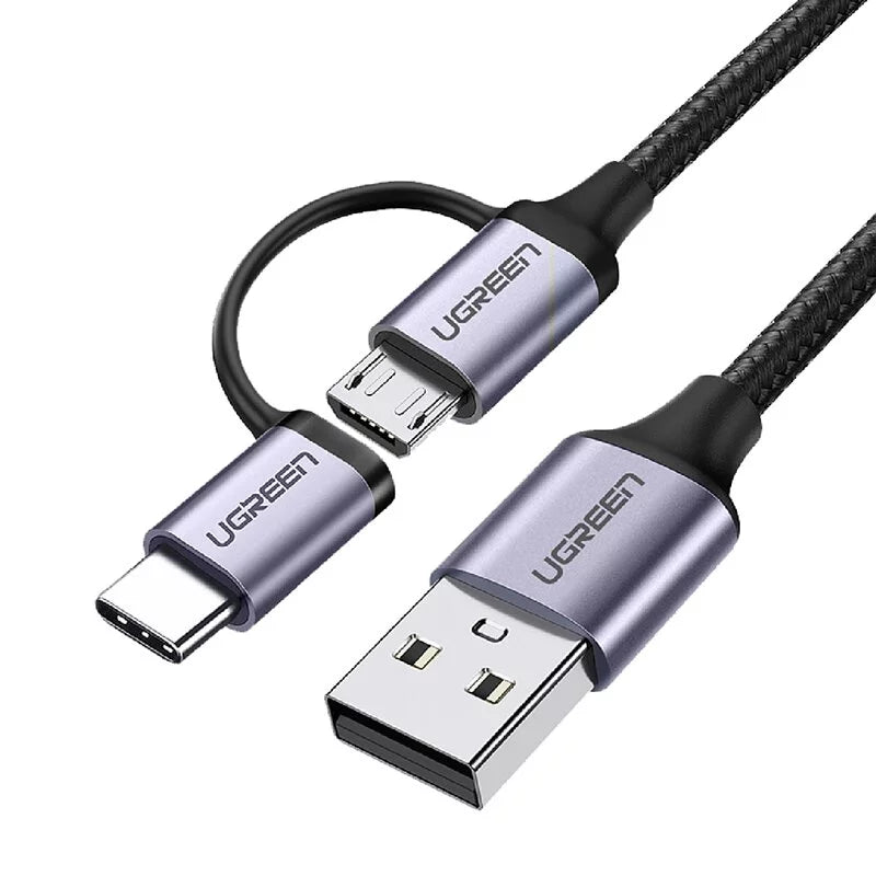 [福利品] 綠聯 1M 3A快充 Micro USB Type-C兩用傳輸線 編織