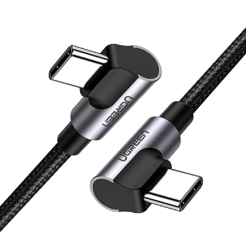 [福利品]綠聯 PD 60W快充電線/傳輸線Type-C對Type-C金屬殼編織線 電競黑雙L型(1公尺)