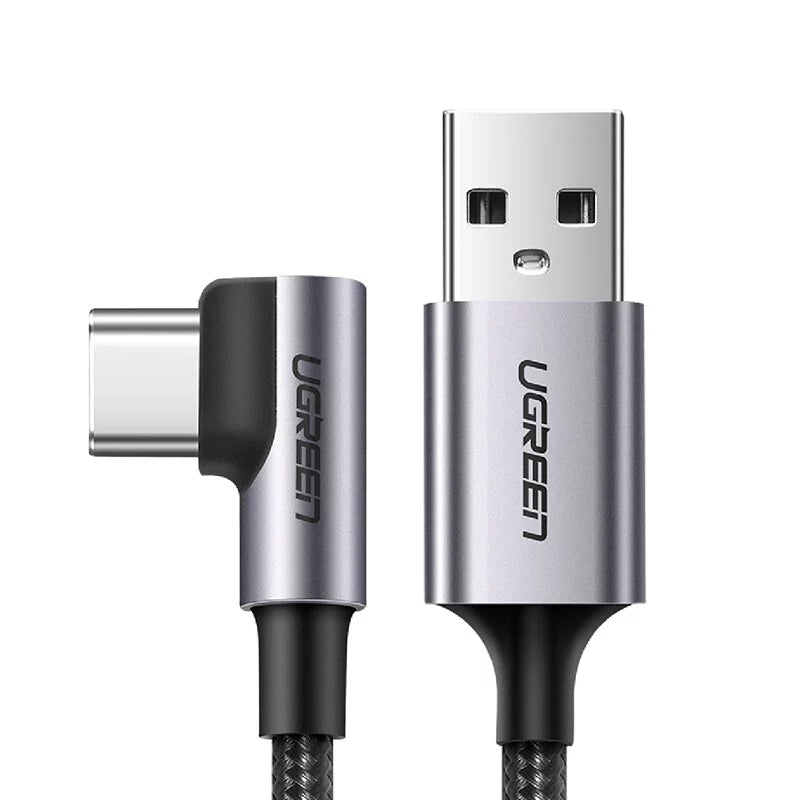 綠聯 USB-A to USB-C 60W快充傳輸線 金屬編織L型/電競專用版
