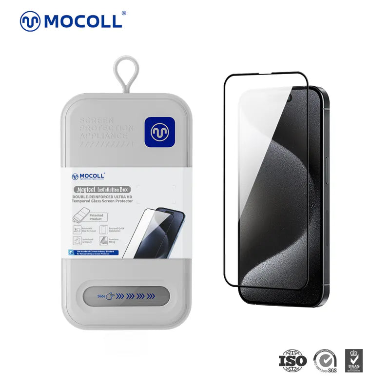 MOCOLL 摩可 iPhone 15/16 9H滿版鋼化玻璃保護貼 (附魔法速貼神器)