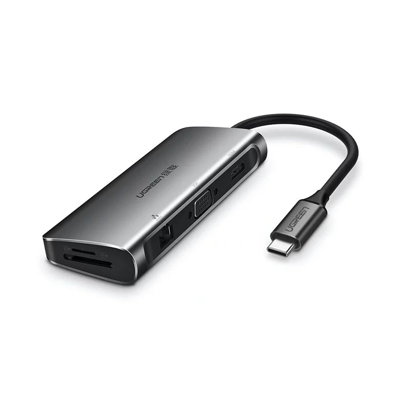 綠聯 九合一Type-C多功能集線器HDMI 4K/VGA/USB3.0/SD/TF/PD快充/GigaLAN網路卡 [使用台灣晶片]