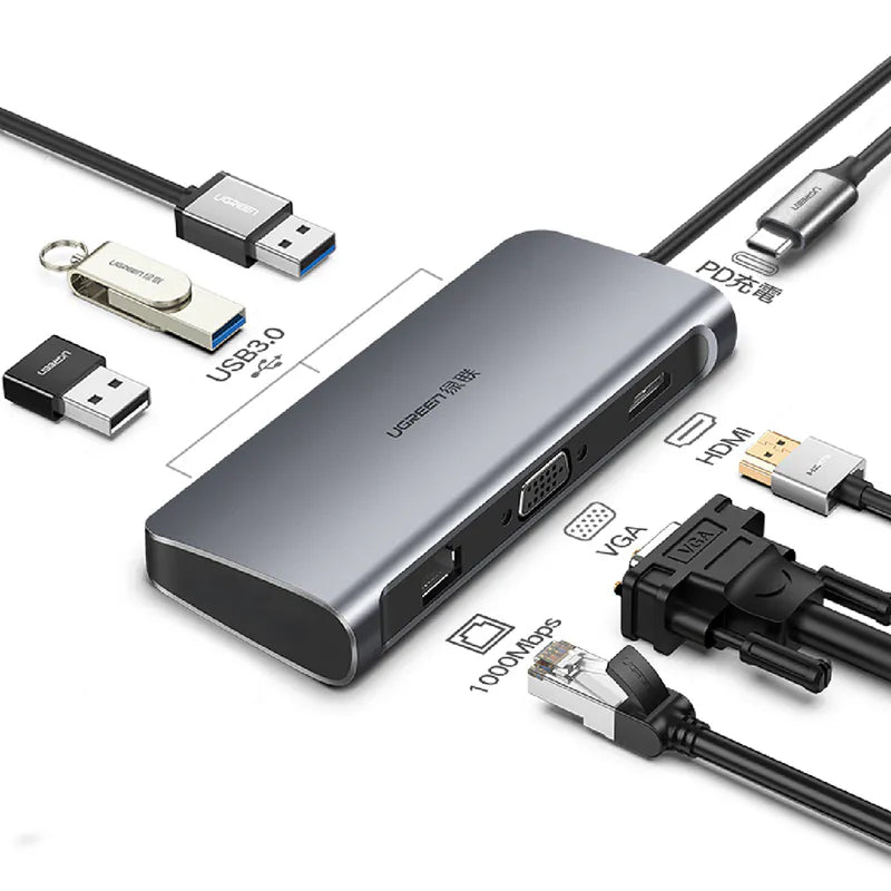 綠聯七合一 Type-C多功能轉接器-4KHDMI/VGA/USB3.0/PD充電/GigaLAN網路卡