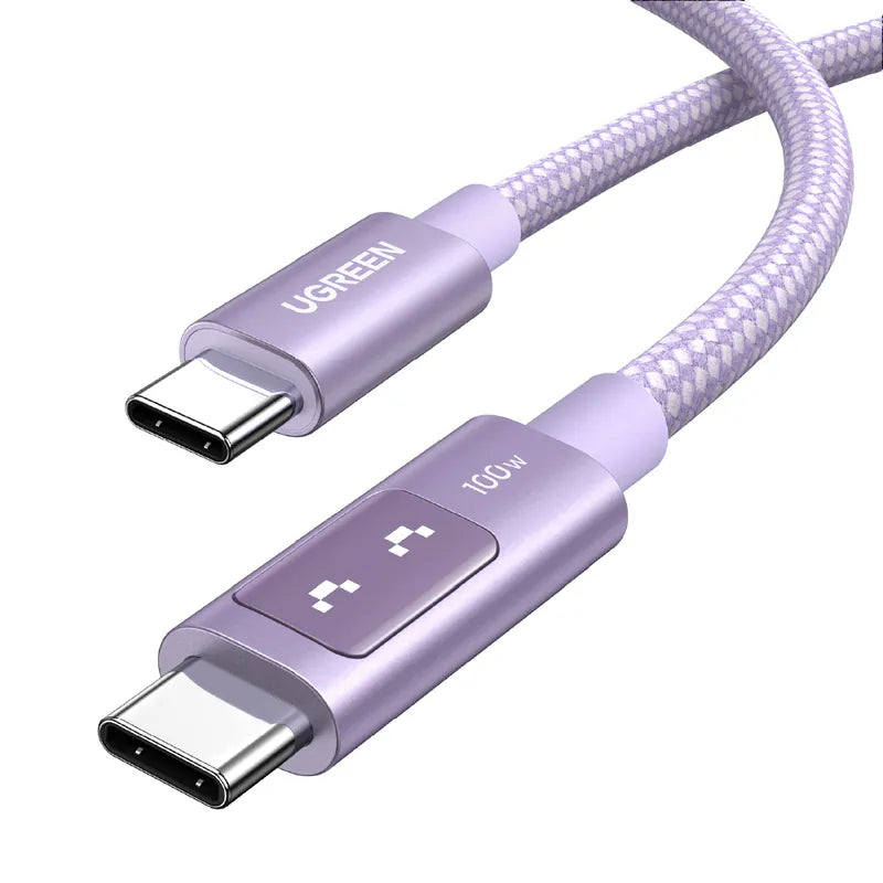 綠聯 小機器人 100W 雙USB-C  粉紫色 充電線/傳輸線