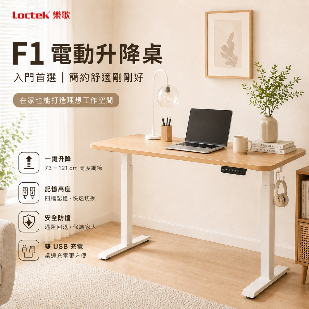 樂歌Loctek｜人體工學電動升降桌 F1 入門款 (附贈理線槽/掛勾)  站立式工作桌  免運費