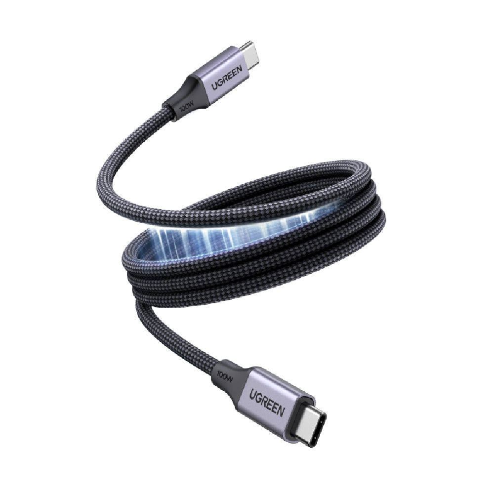 綠聯 100W USB-C to USB-C PD 磁吸不鏽鋼48股編織快充線 1公尺