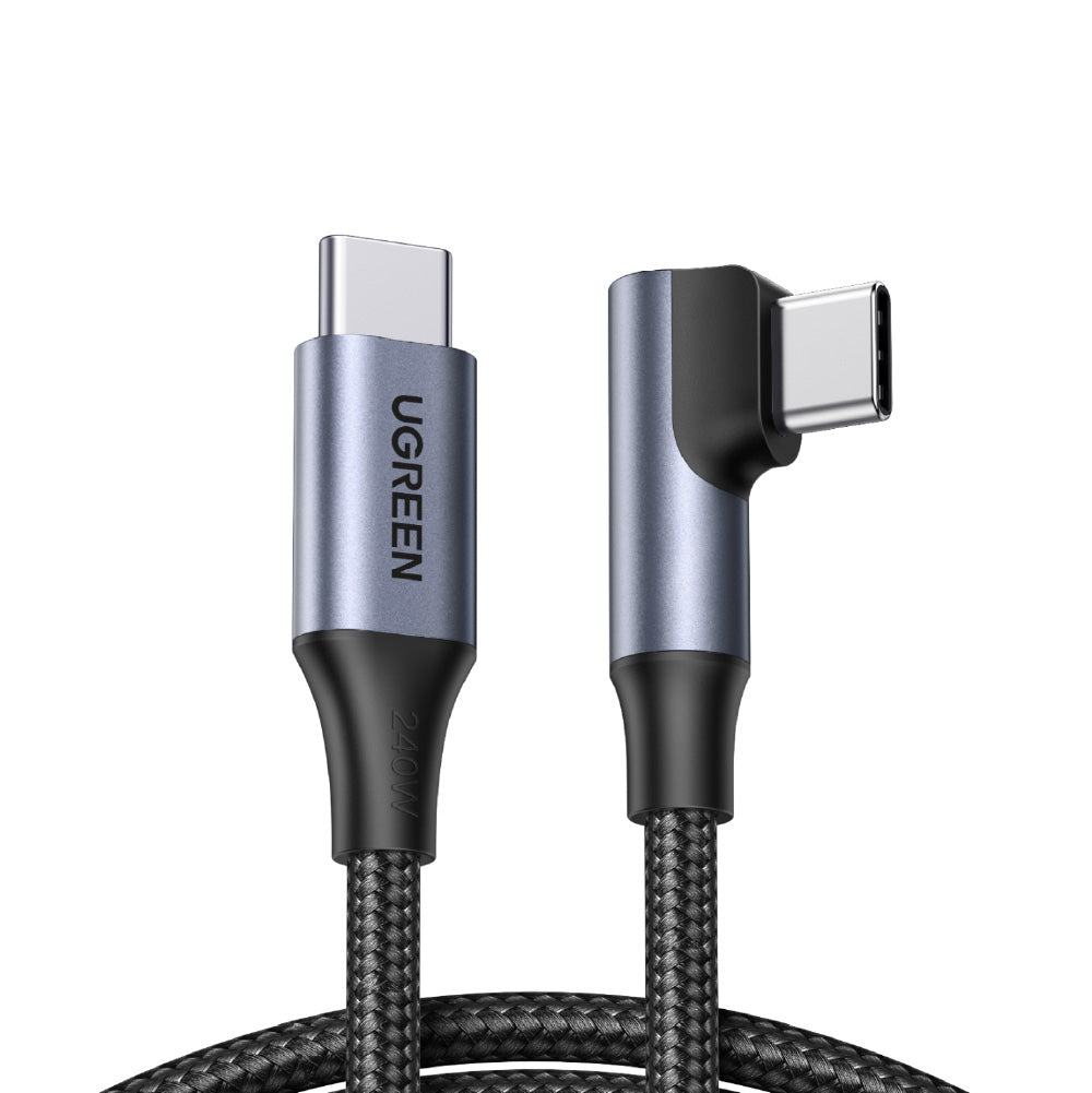 綠聯 USB-C轉USB-C快充線 USB2.0  240W充電傳輸線  單邊L型彎頭金屬編織款